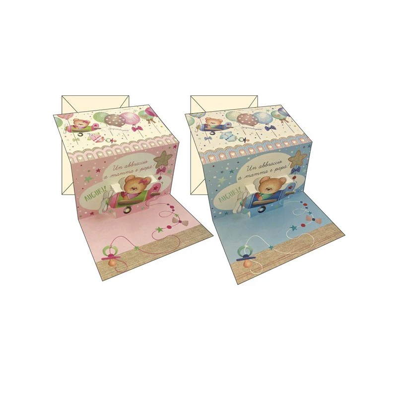 KARTOS 12 Biglietti Pop Up NASCITA Orsetti e Palloncini -12pz 17848101