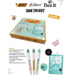BIC BEE-IT SAVE THE BEES 303440 - 3 penna a sfera BIC 4 Colours, 1 cont.da viaggio crema 15ml, 1 BeeIt crema mani/corpo 50 ml