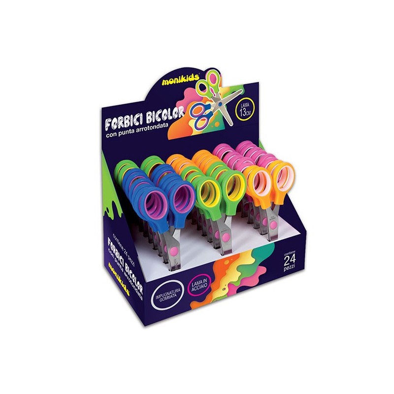 FORBICI COLLAGE BICOLORE GOMMATA CM.13 -24pz 14/036
