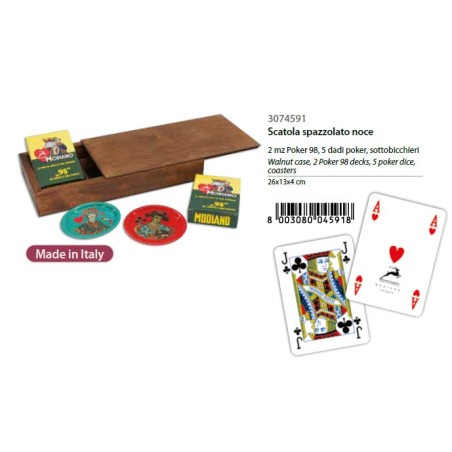 MODIANO SCATOLA NOCE POKER+DADI+SOTTOBICCHIERI 3074591