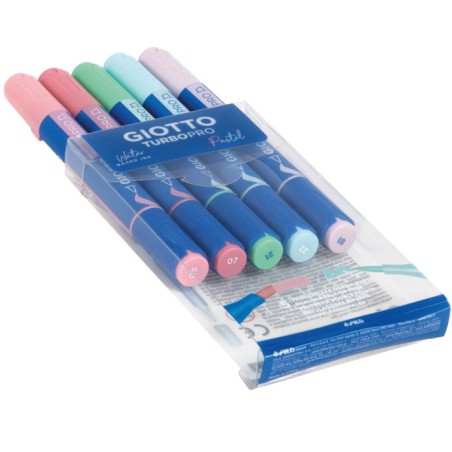 Set Pennarelli Giotto Turbo Pro Doppia Punta - 5 Colori Pastel F428400