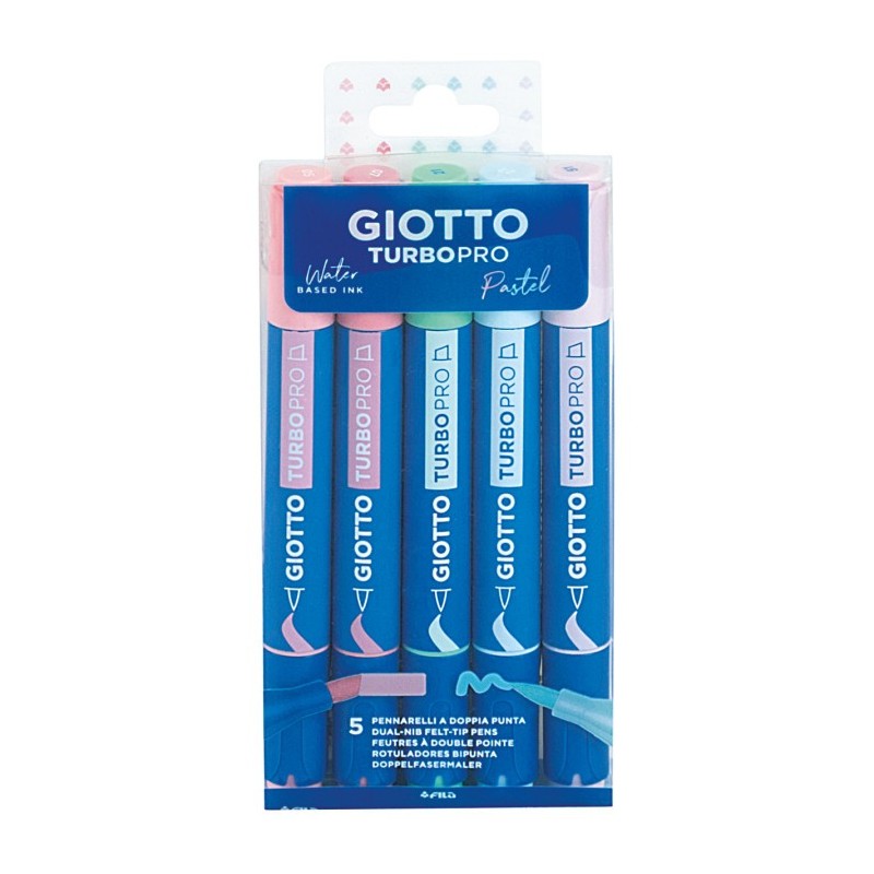 Set Pennarelli Giotto Turbo Pro Doppia Punta - 5 Colori Pastel F428400