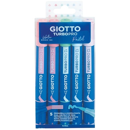 Set Pennarelli Giotto Turbo Pro Doppia Punta - 5 Colori Pastel F428400