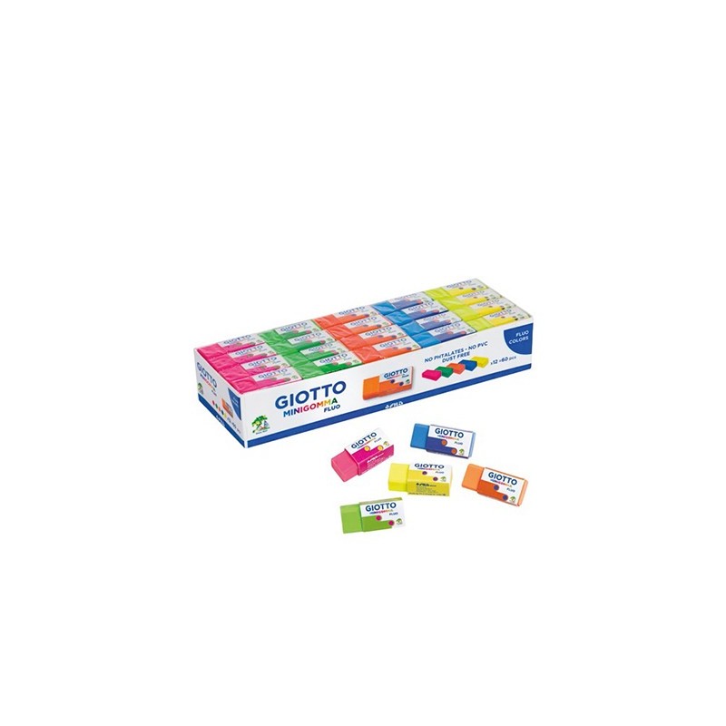 Giotto Boccia 60 Minigomme Fluo, Gomme da Cancellare Colorate colori assortiti 2417