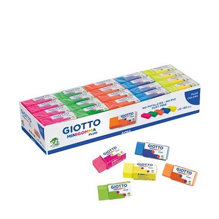 Giotto Boccia 60 Minigomme Fluo, Gomme da Cancellare Colorate colori assortiti 2417