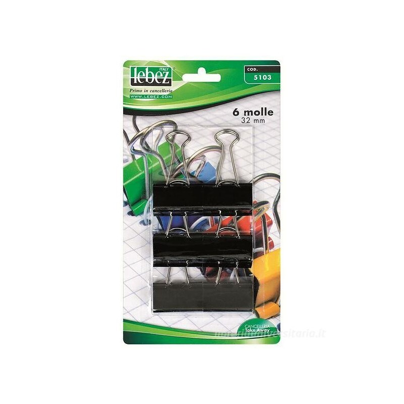 Lebez 5103 mollette fermacarte double clip metallo 32 mm blister 6 pz