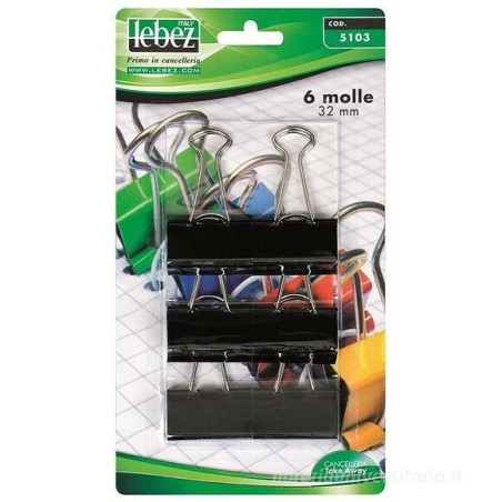 Lebez 5103 mollette fermacarte double clip metallo 32 mm blister 6 pz