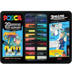 Valigetta in Metallo Uni Posca Manga Hero" Set di 20 Pennarelli Assortiti"