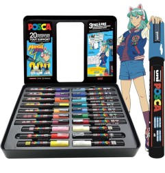 Valigetta in Metallo Uni Posca Manga Hero" Set di 20 Pennarelli Assortiti"