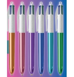 BIC 4 Colours Shine Penna a Sfera Retrattile Confezione da 12 Fusti Metallici Assortiti *
