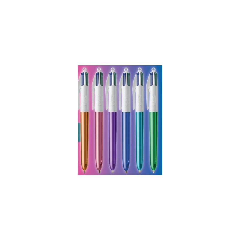 BIC 4 Colours Shine Penna a Sfera Retrattile Confezione da 12 Fusti Metallici Assortiti *