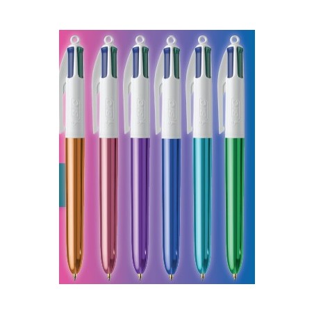 BIC 4 Colours Shine Penna a Sfera Retrattile Confezione da 12 Fusti Metallici Assortiti *